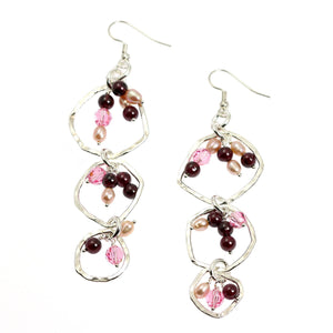 2 of 4: Detail View of Hammered Fine Silver Earrings with Garnets