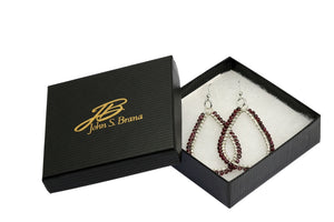 3 of 3: Gift Boxed Hammered Fine Silver Garnet Tear Drop Earrings