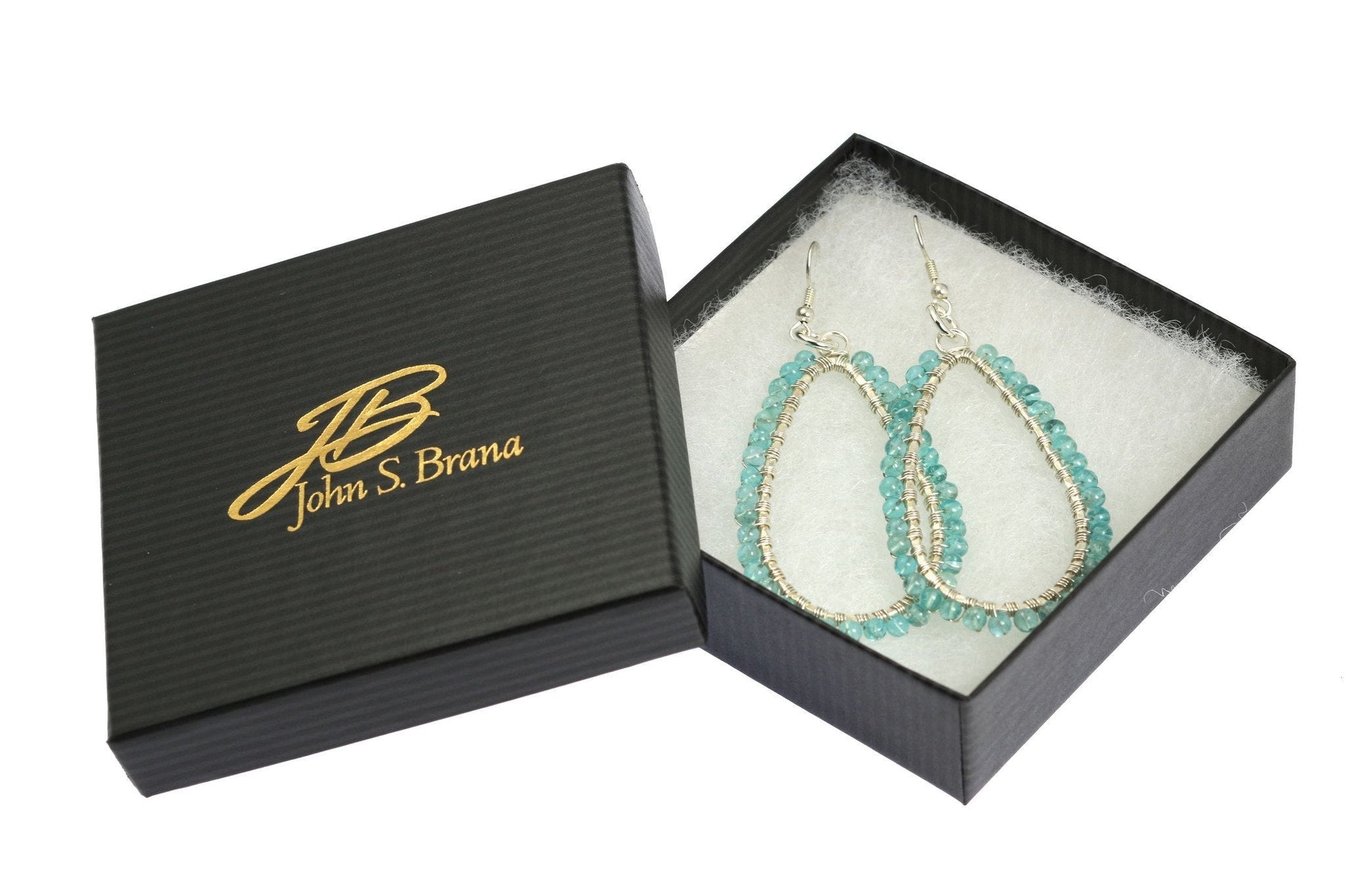 Gift Boxed Hammered Silver Drop Earrings with Apatite