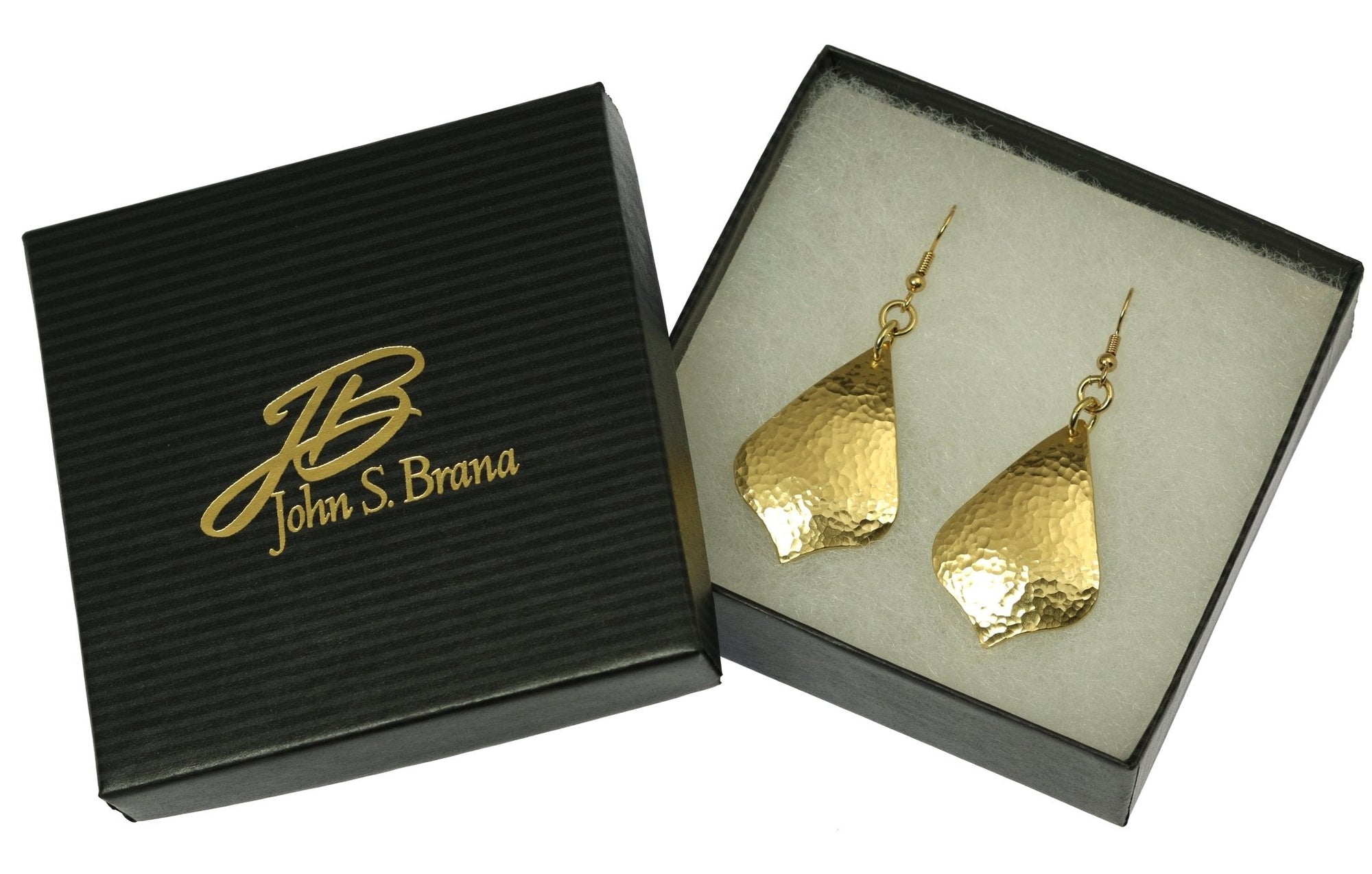 Hammered Nu Gold Arabesque Drop Earrings in Gift Box