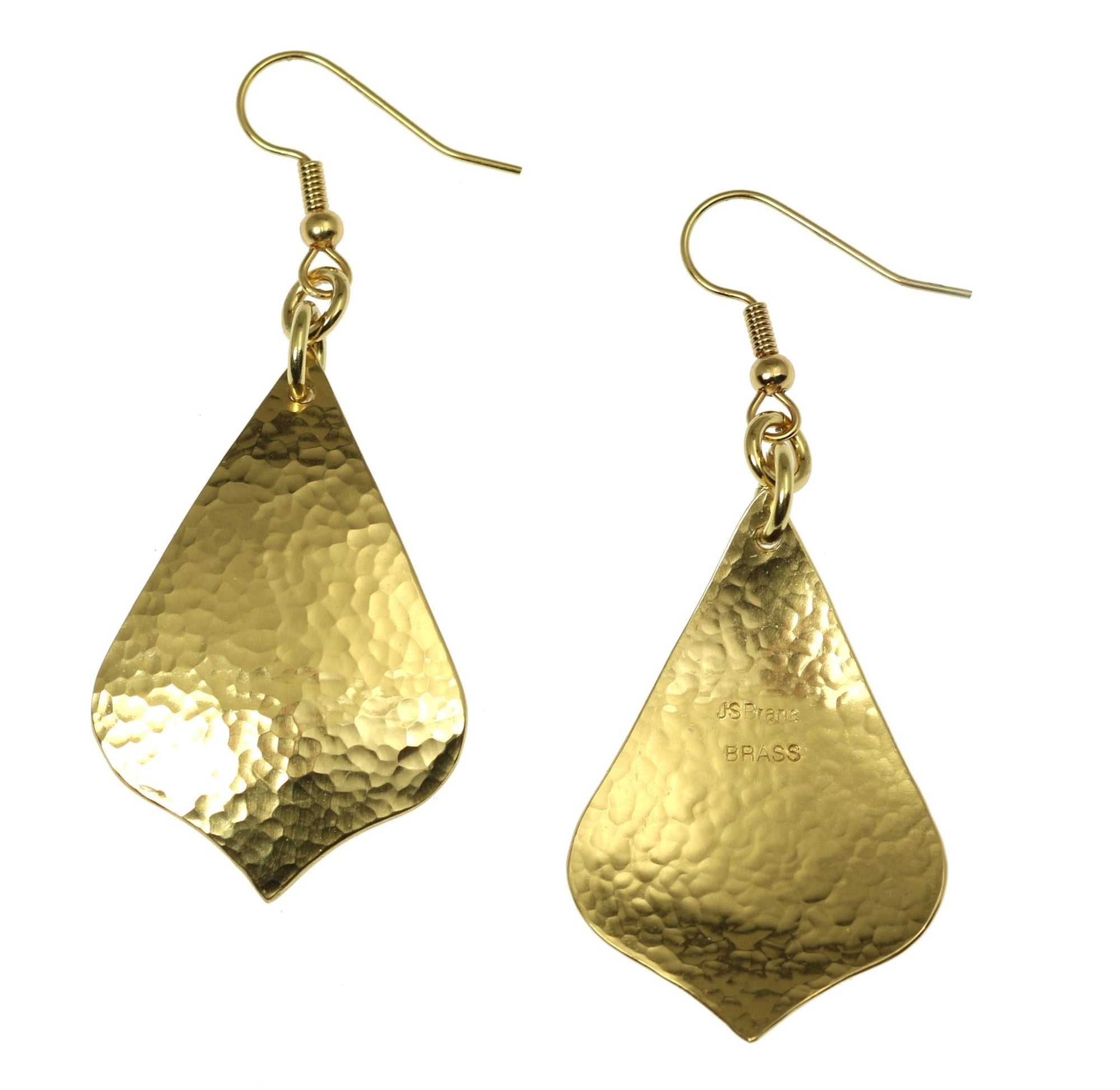 Front and Back Views of Hammered Nu Gold Arabesque Drop Earrings