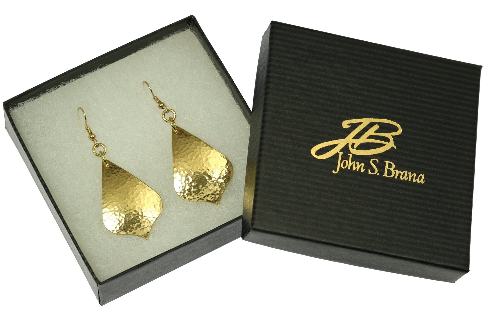 Gift Boxed Hammered Nu Gold Arabesque Drop Earrings