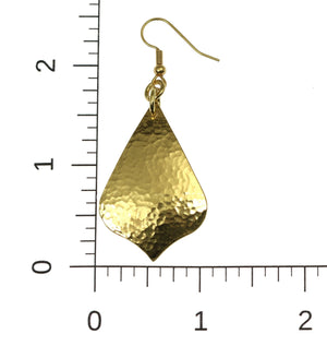 3 of 6: Scale of Hammered Nu Gold Arabesque Drop Earrings on a Ruler for Size Dimensions