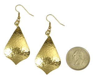2 of 6: Size of Hammered Nu Gold Arabesque Drop Earrings compared to a US Quarter Coin