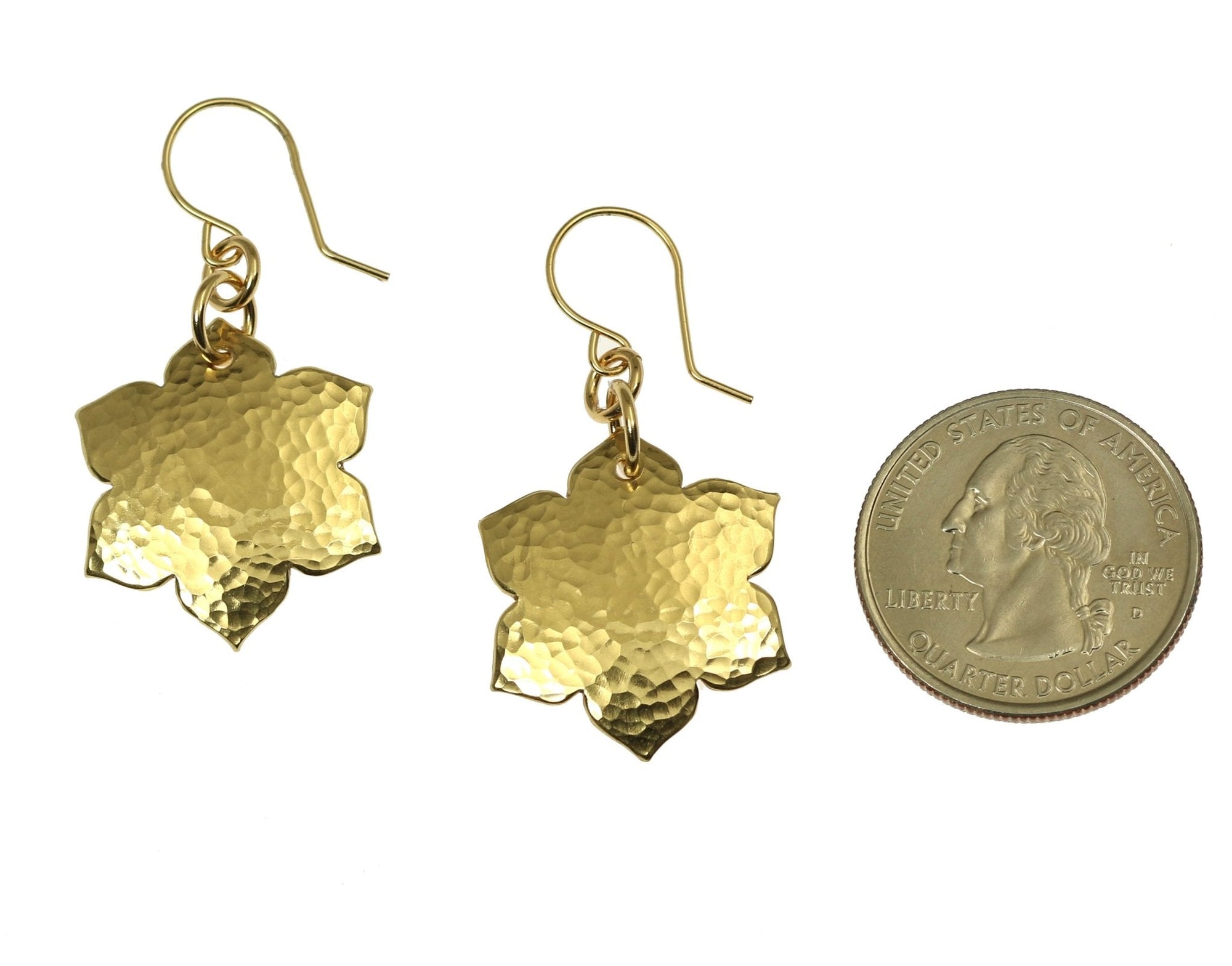 Size of Hammered Nu Gold Arabesque Flower Earrings