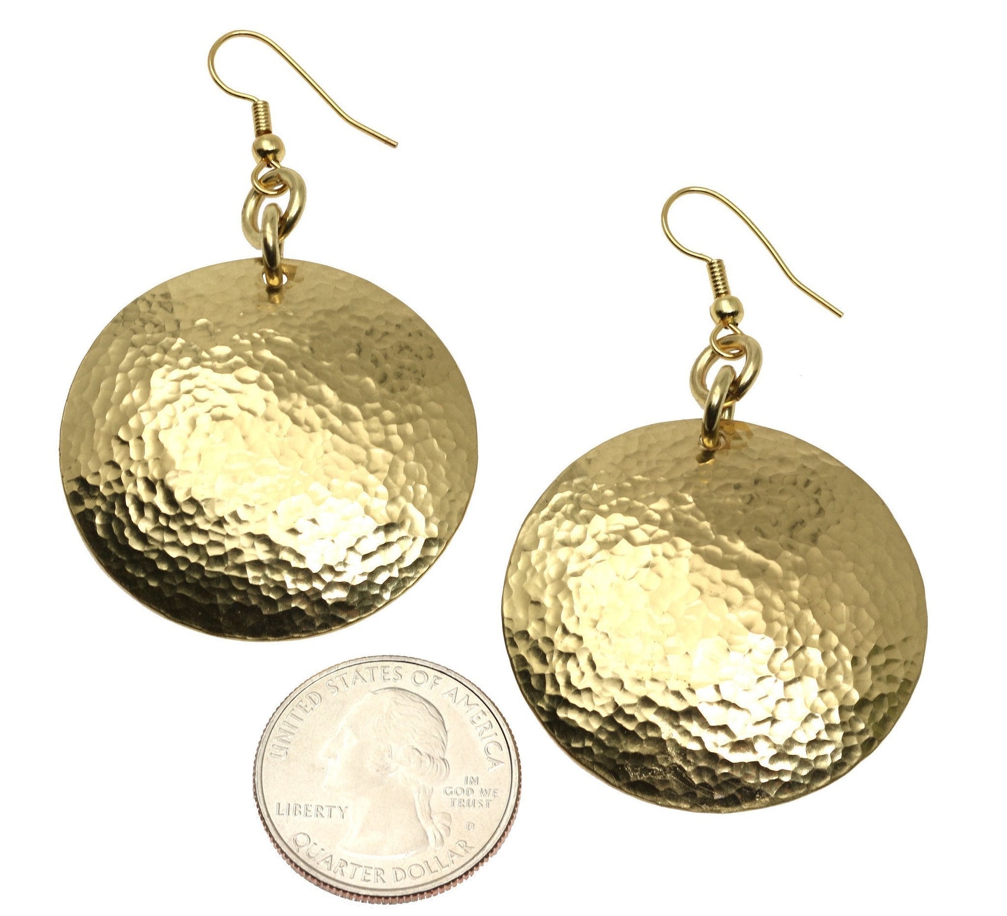 Size of Hammered Nu Gold Brass Disc Earrings