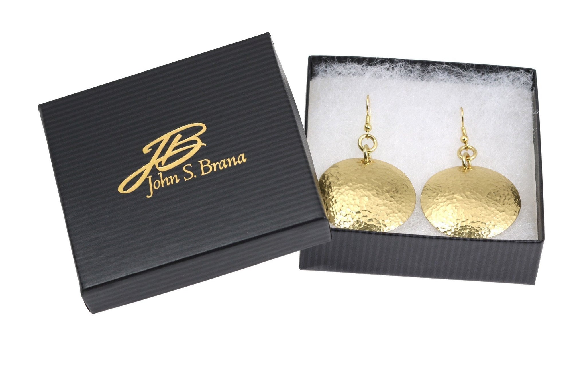 Gift Boxed Hammered Nu Gold Brass Disc Earrings
