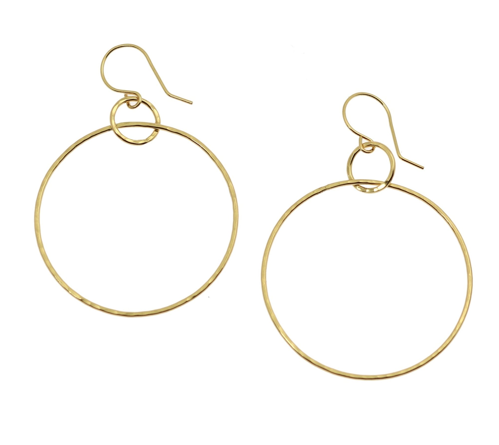 Detail View of Hammered Nu Gold Brass Hoop Earrings