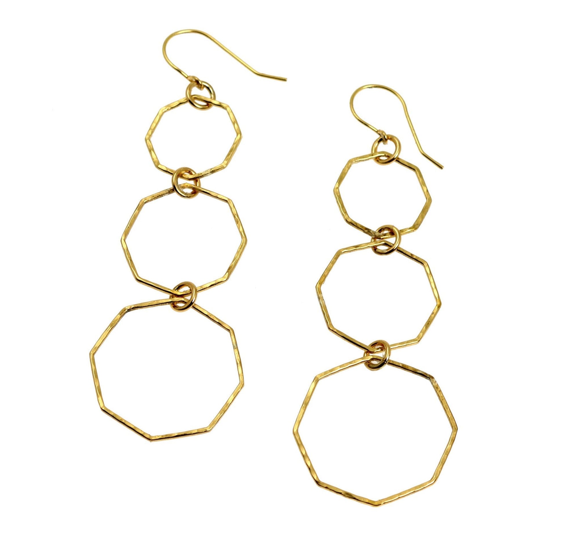 Detail View - Hammered Nu Gold Brass Octagon Dangle Earrings