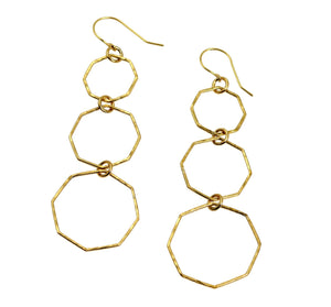 3 of 4: Detail View - Hammered Nu Gold Brass Octagon Dangle Earrings