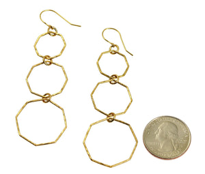 2 of 4: Size of Hammered Nu Gold Brass Octagon Dangle Earrings compared to a US Quarter Coin