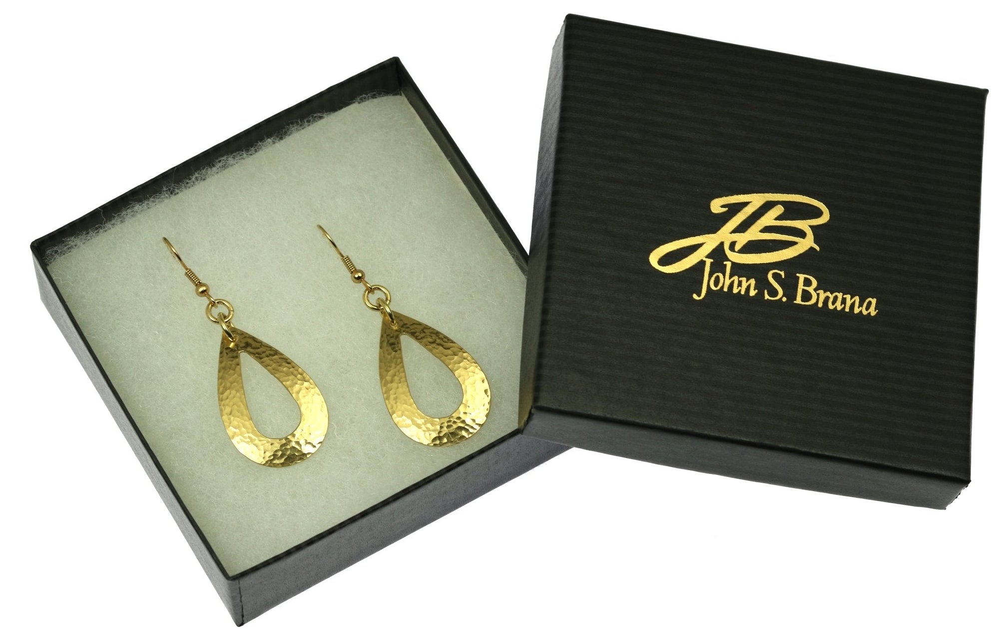 Hammered Nu Gold Brass Open Teardrop Earrings in Gift Box