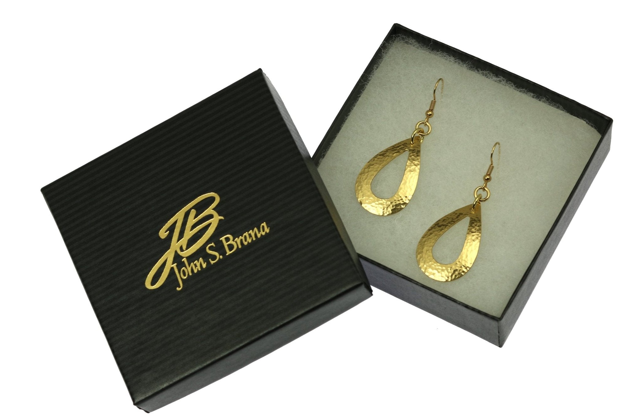 Gift Boxed Hammered Nu Gold Brass Open Teardrop Earrings