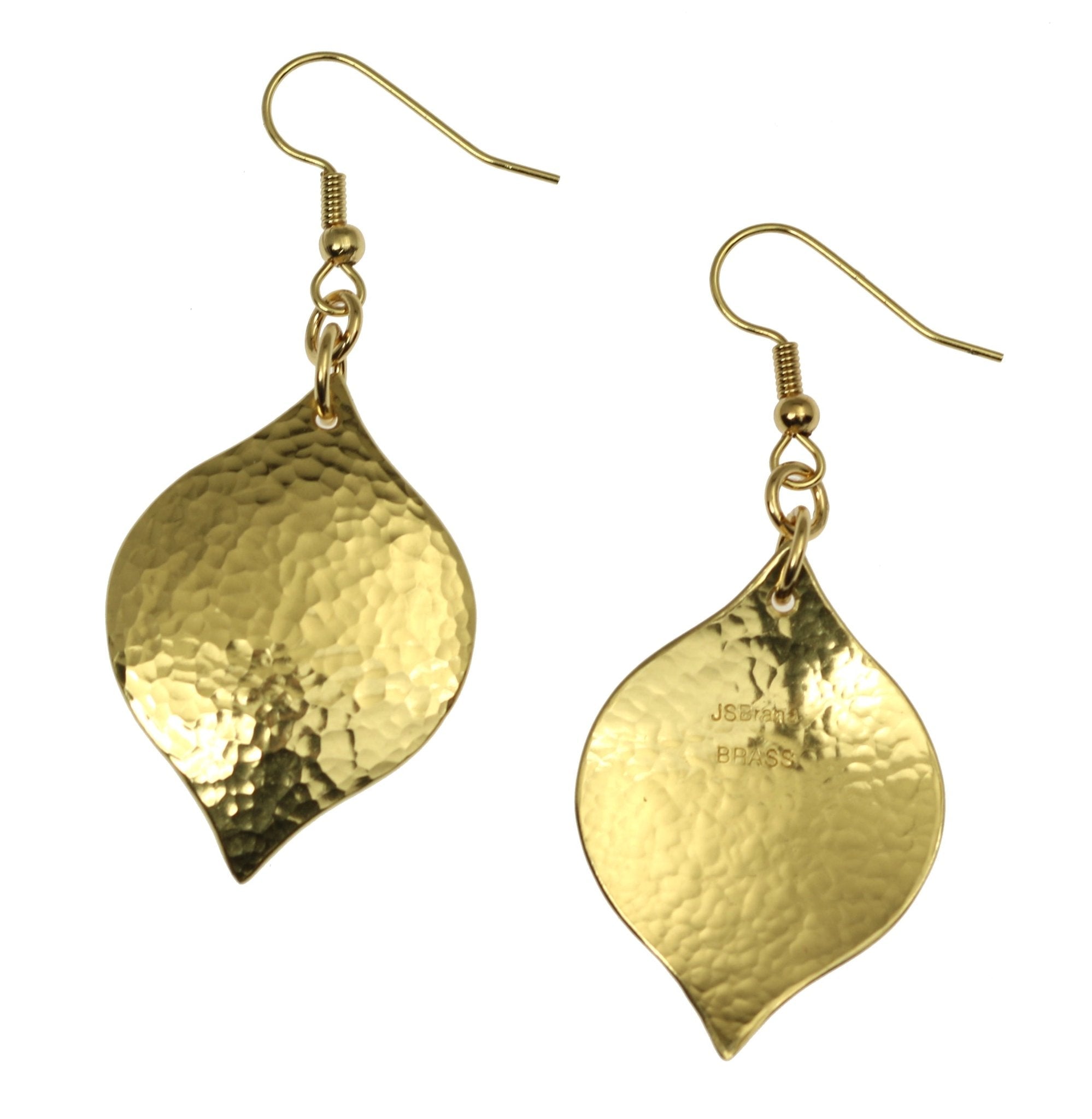 Front and Back Views of Hammered Nu Gold Marrakesh Drop Earrings