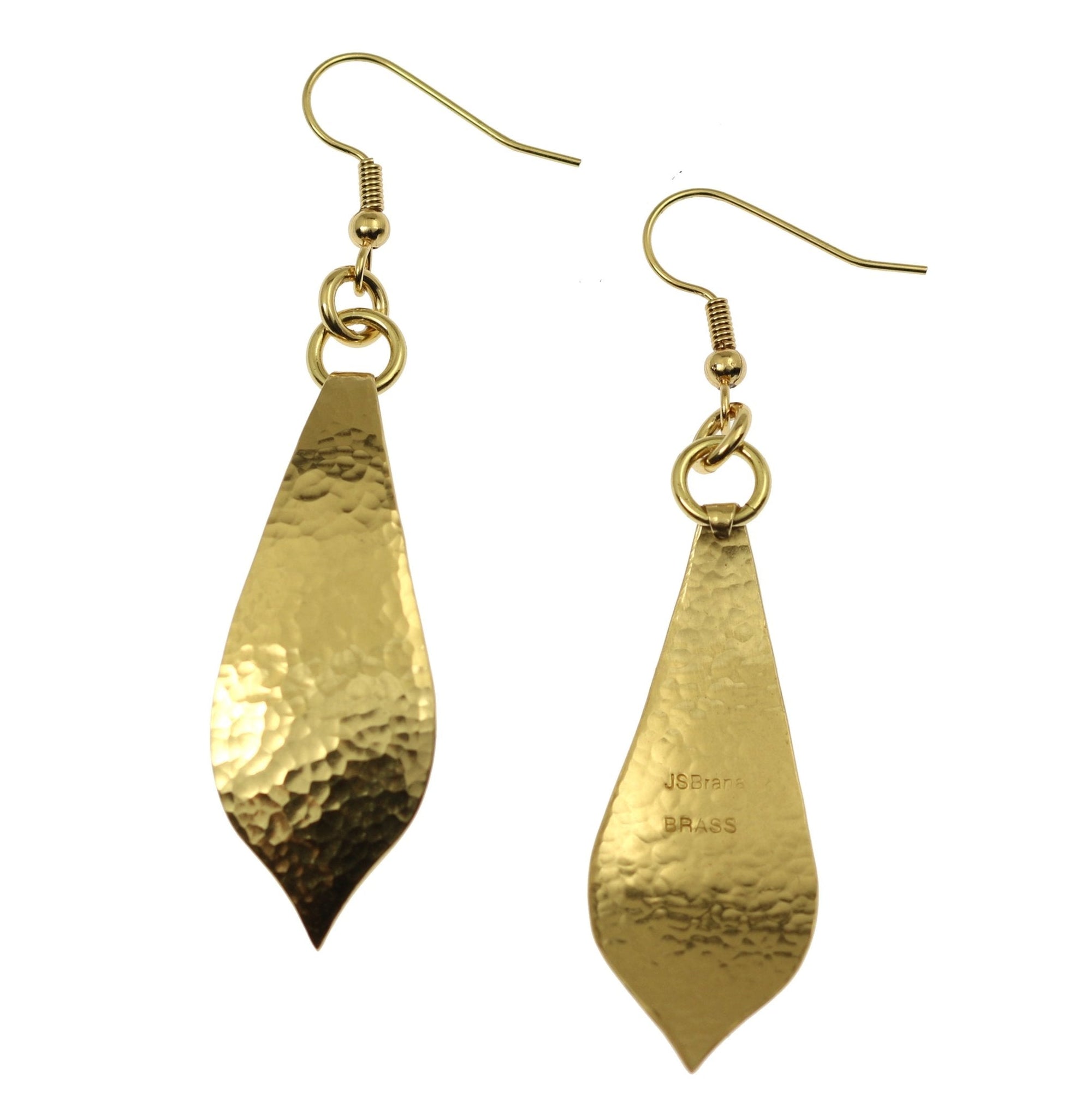 Front and Back Views of Hammered Nu Gold Marrakesh Teardrop Earrings