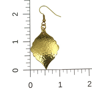 3 of 6: Scale of Hammered Nu Gold Moroccan Drop Earrings on a Ruler for Size Dimensions