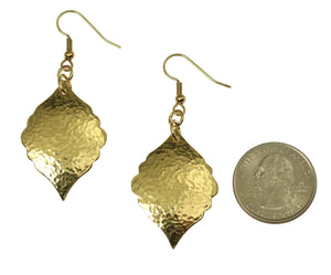 2 of 6: Size of Hammered Nu Gold Moroccan Drop Earrings compared to a US Quarter Coin