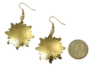 2 of 6: Size of Hammered Nu Gold Sunburst Earrings compared to a US Quarter Coin