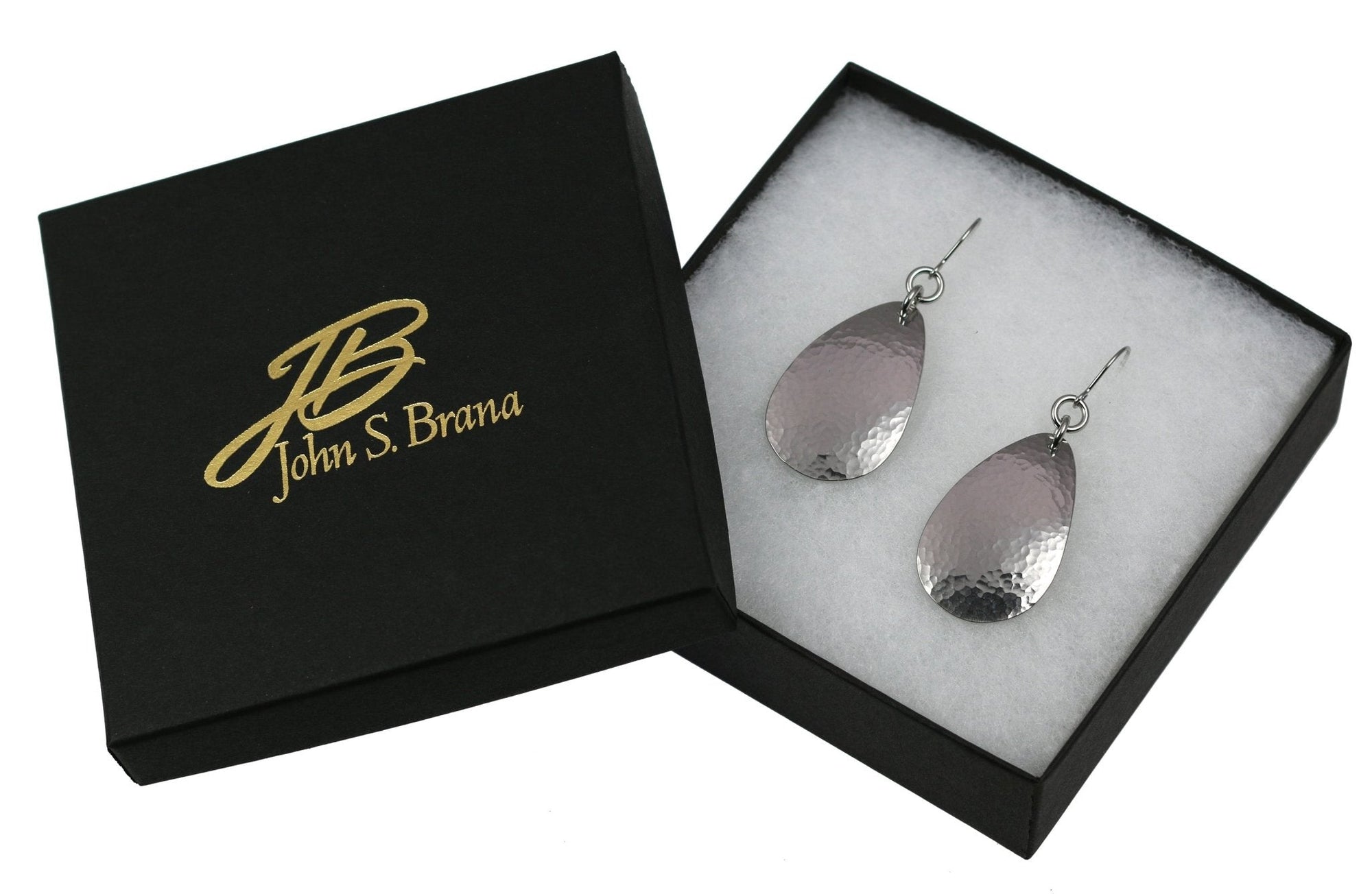 Gift Boxed Hammered Stainless Steel Drop Earrings