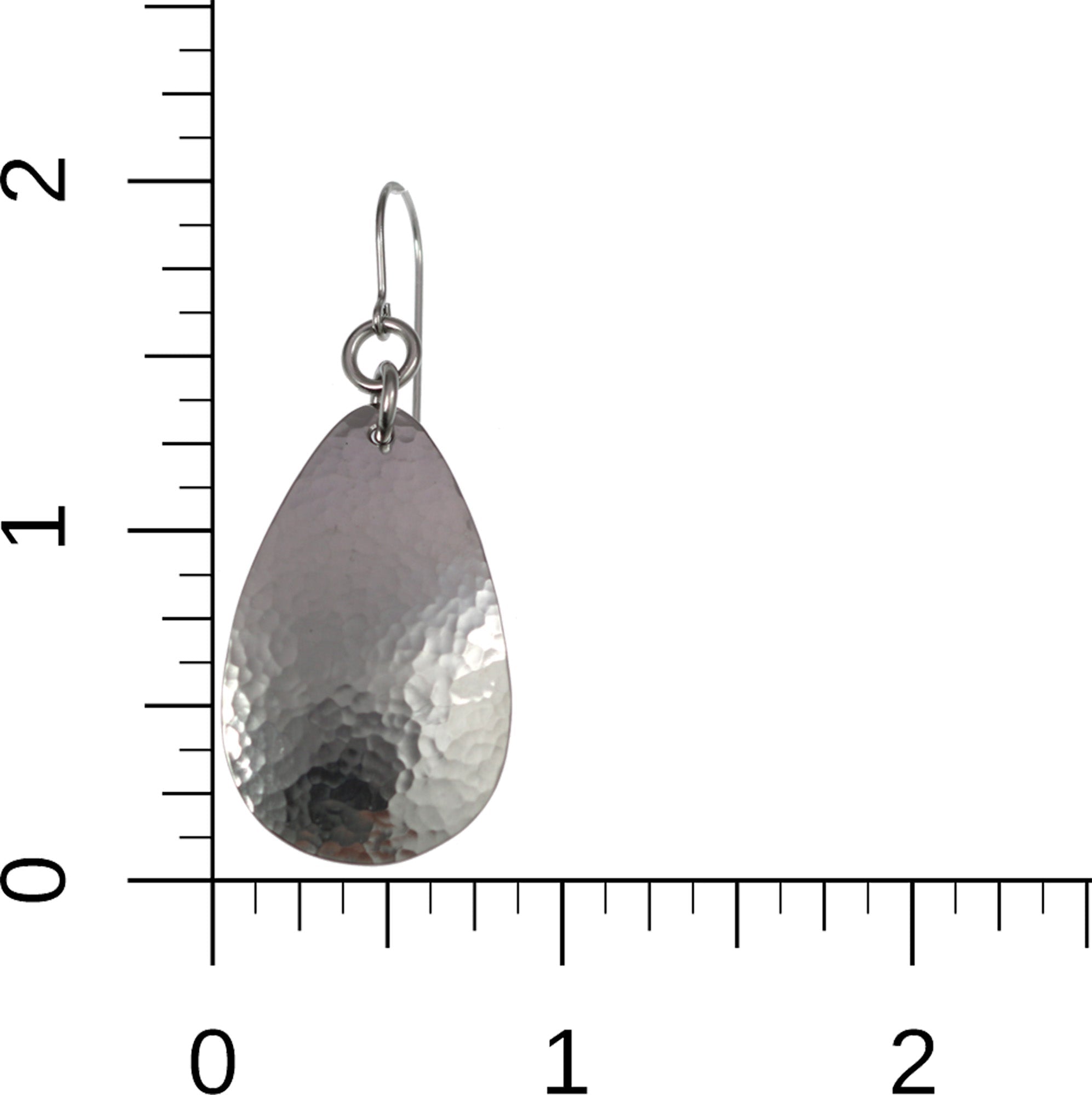 Size of Hammered Stainless Steel Drop Earrings on a Ruler for Size Dimensions
