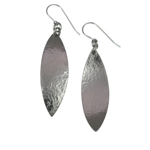 3 of 5: Front and Back Views of Hammered Stainless Steel Leaf Drop Earrings