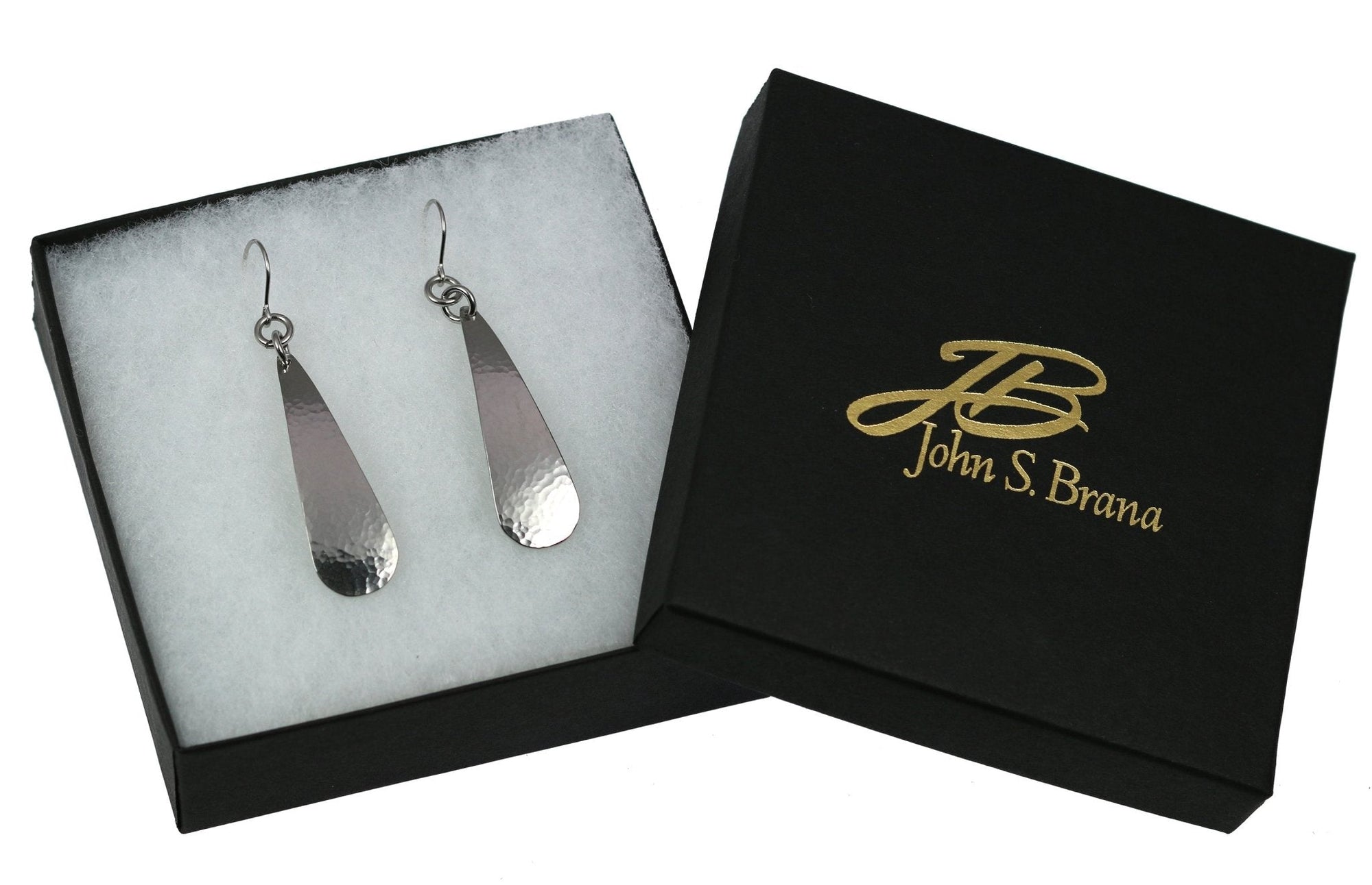 Gift Boxed Hammered Stainless Steel Long Teardrop Earrings