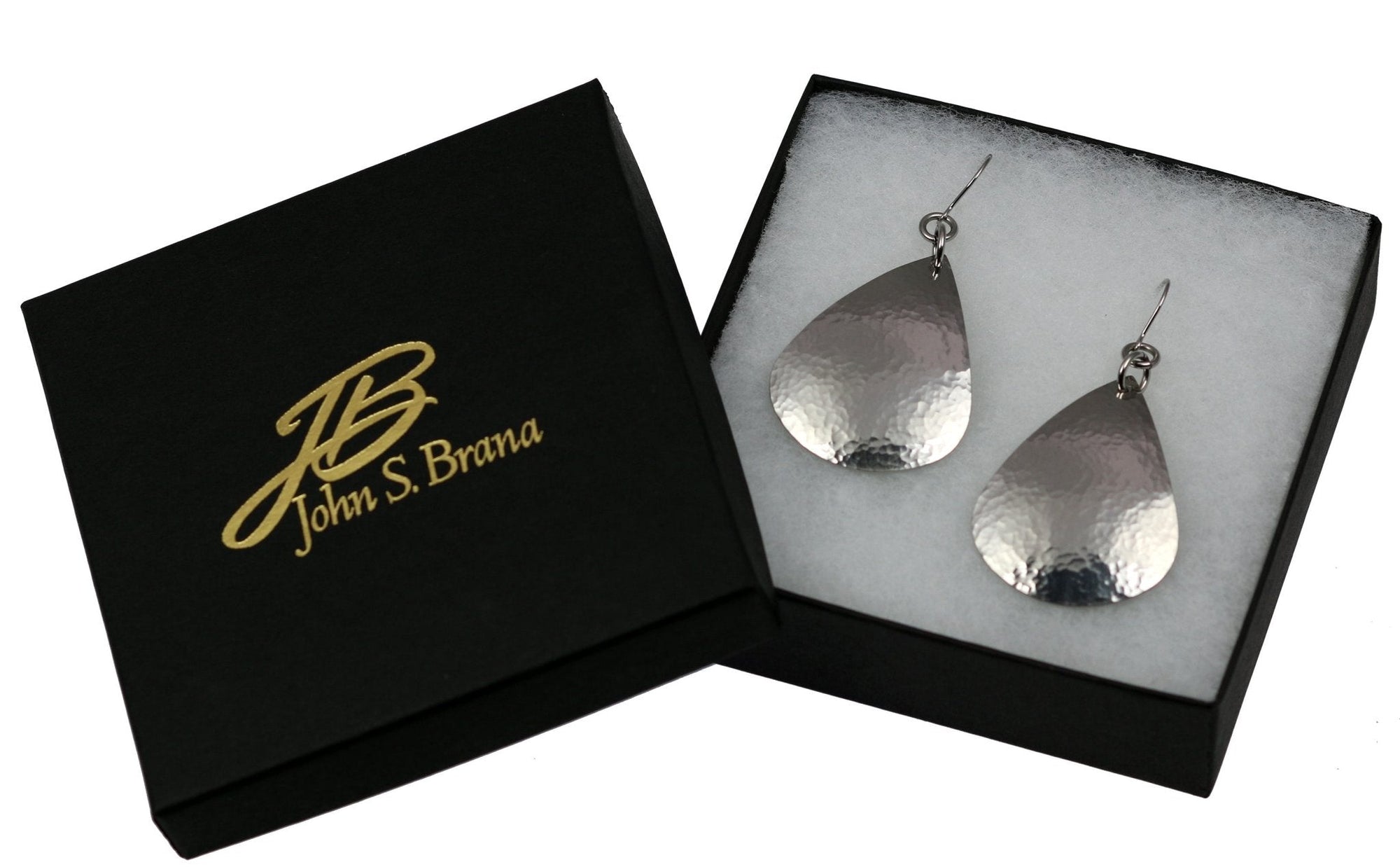 Gift Boxed Hammered Stainless Steel Teardrop Earrings