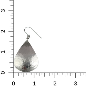 4 of 5: Scale of Hammered Stainless Steel Teardrop Earrings on a Ruler for Size Dimensions