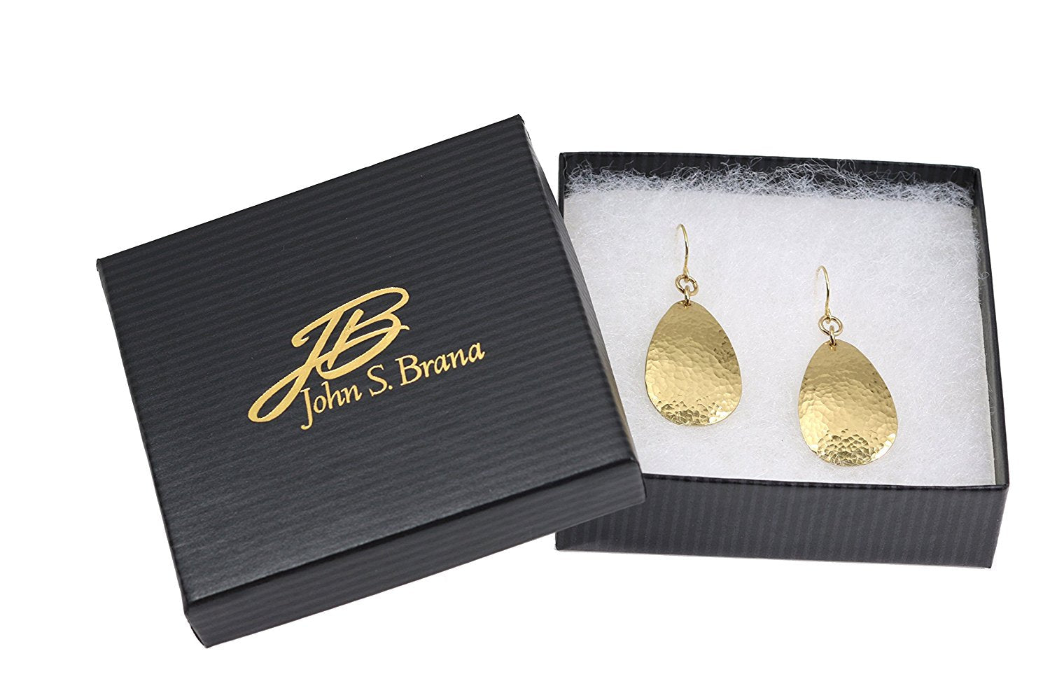 Gift Boxed Hammered Tear Drop Nu Gold Brass Earrings