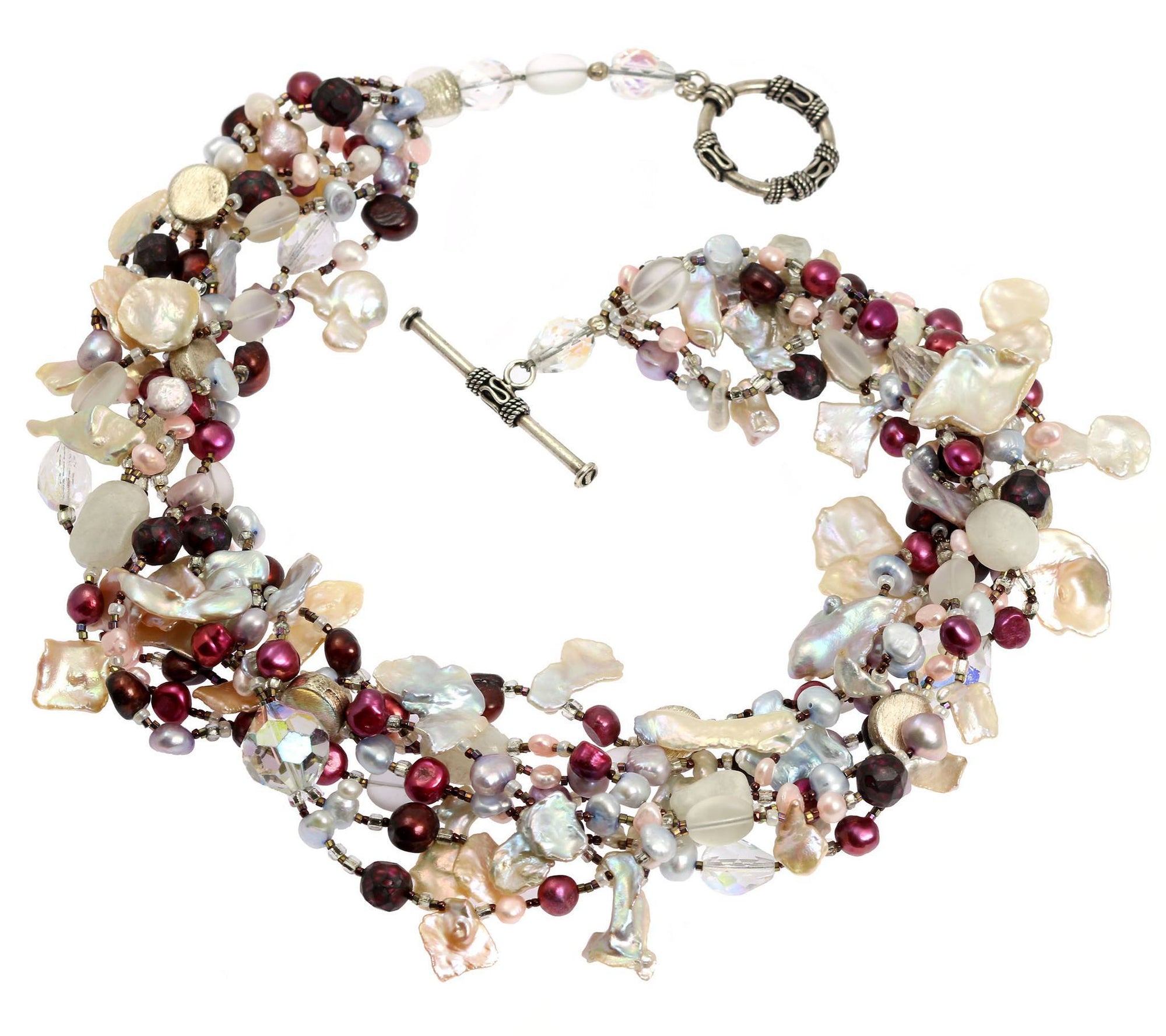 Detail of Keishi Cornflake Pearl Beaded Gemstone Necklace