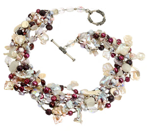 3 of 5: Detail of Keishi Cornflake Pearl Beaded Gemstone Necklace