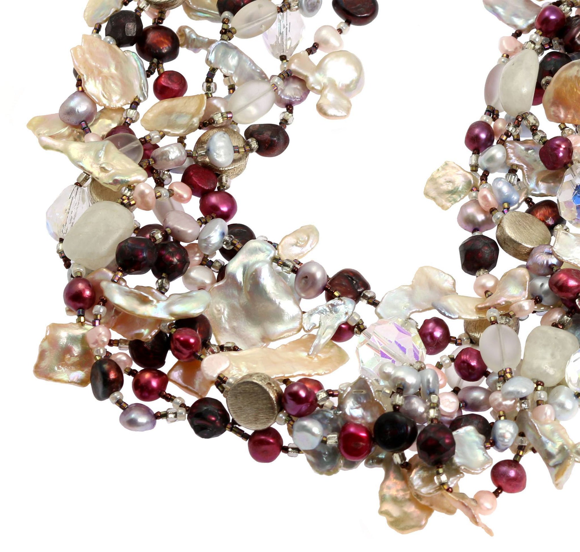 Keishi Cornflake Pearl Beaded Gemstone Necklace - Close Up