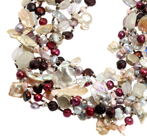 4 of 5: Keishi Cornflake Pearl Beaded Gemstone Necklace - Close Up