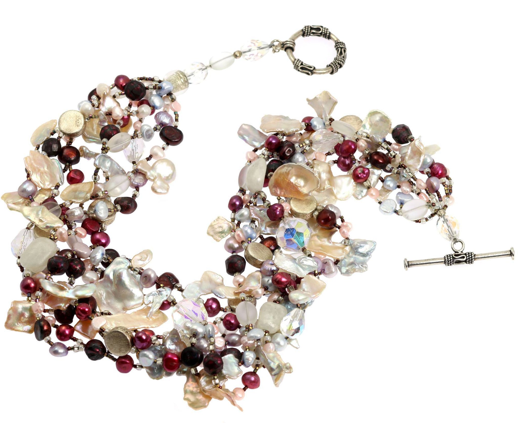 Keishi Cornflake Pearl Beaded Gemstone Necklace Detail View