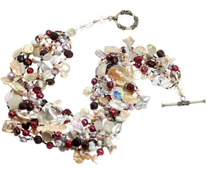 2 of 5: Keishi Cornflake Pearl Beaded Gemstone Necklace Detail View