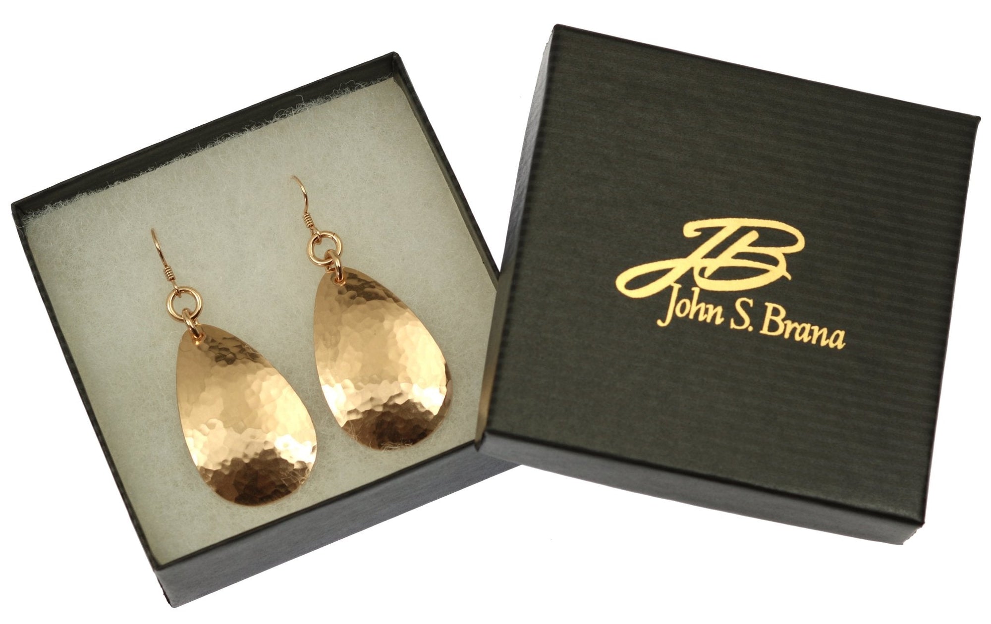 Gift Boxed Large Hammered Bronze Teardrop Earrings