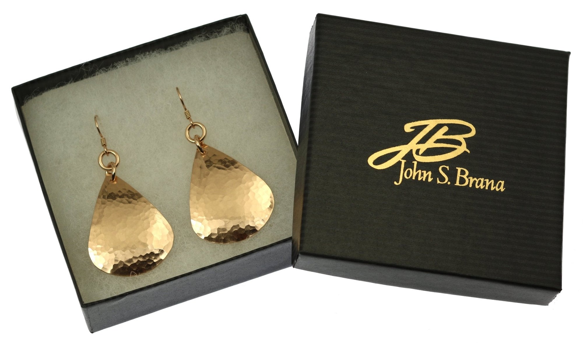 Gift Boxed Large Hammered Bronze Teardrop Earrings