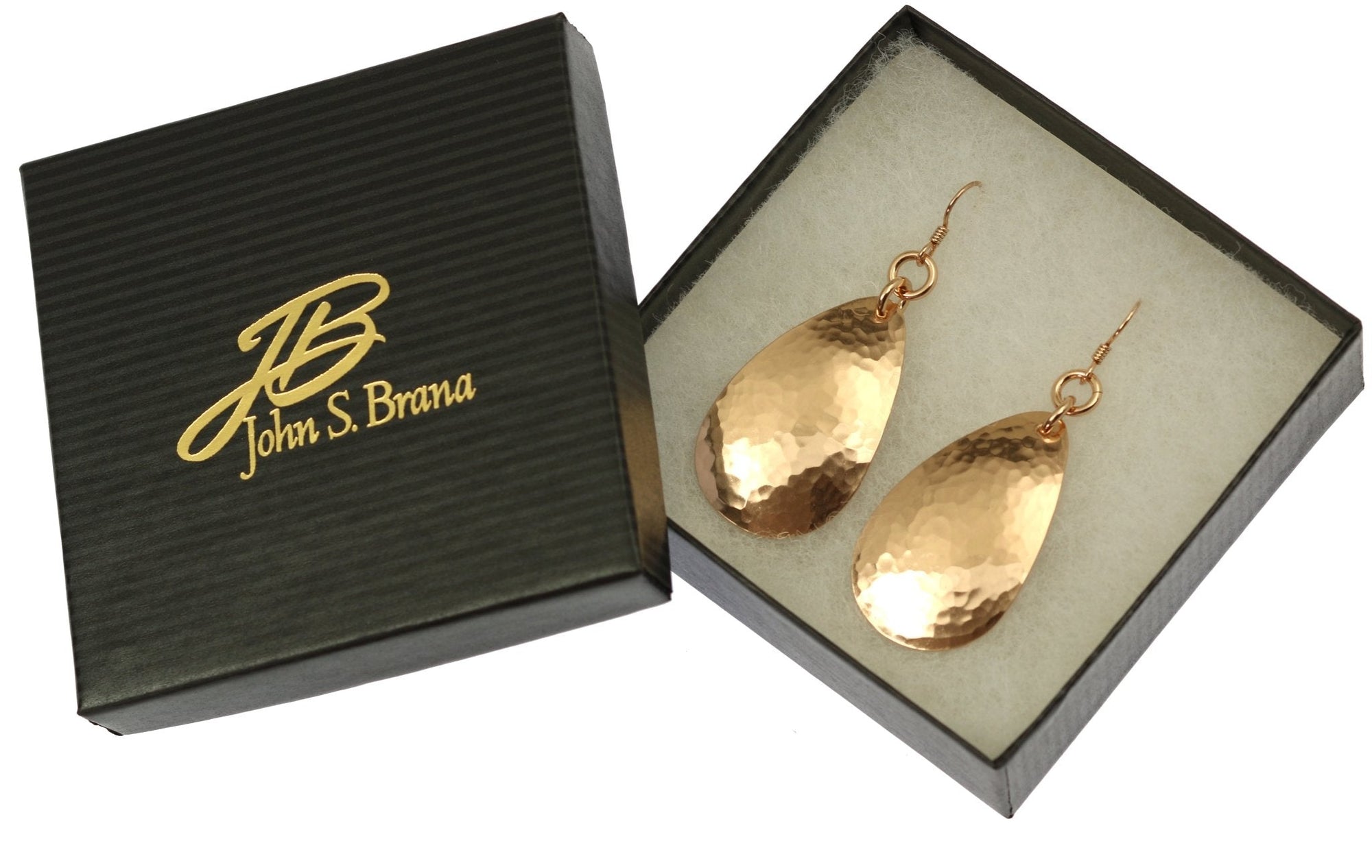 Large Hammered Bronze Teardrop Earrings in Gift Box