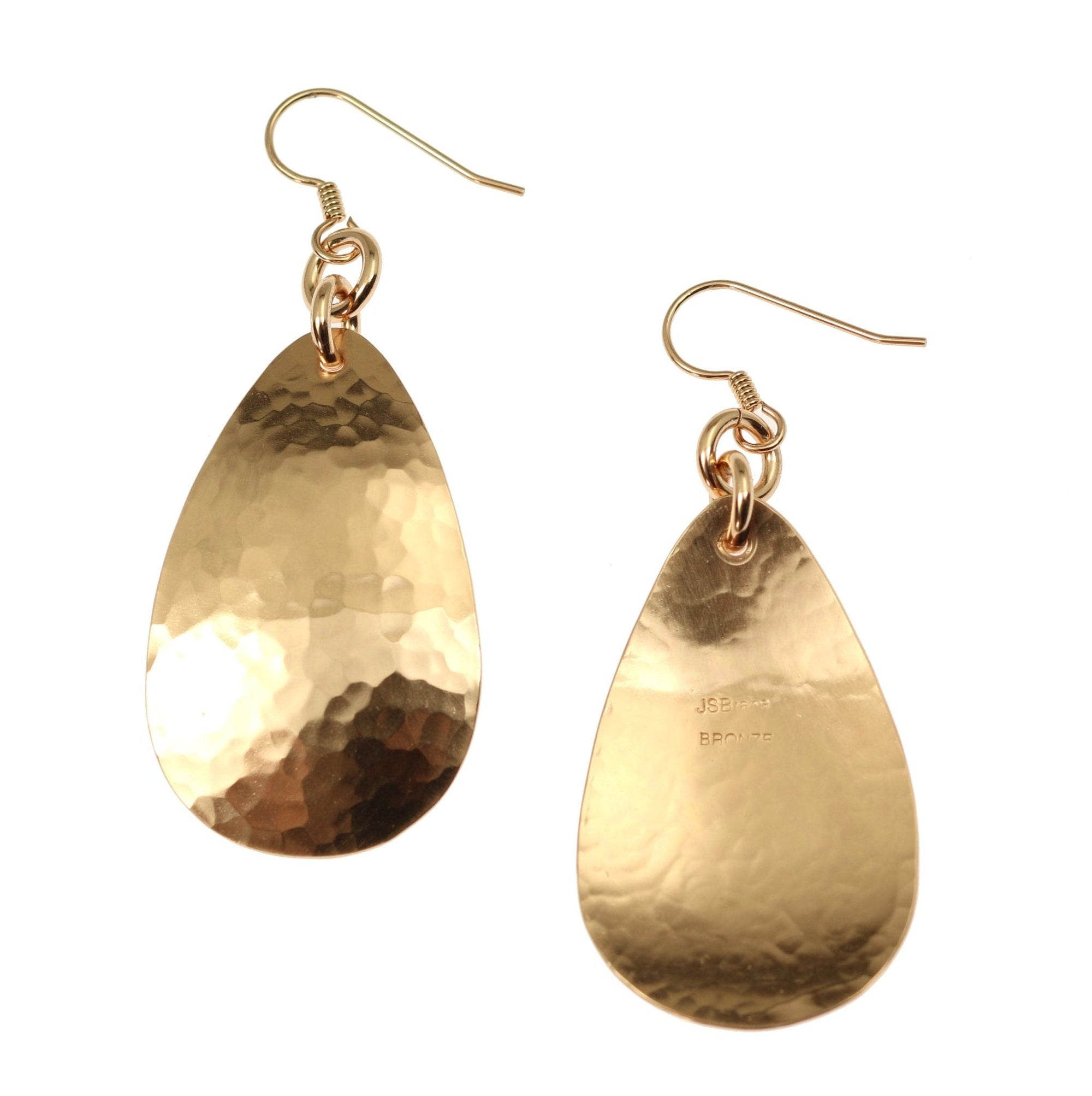 Detail of Large Hammered Bronze Teardrop Earrings