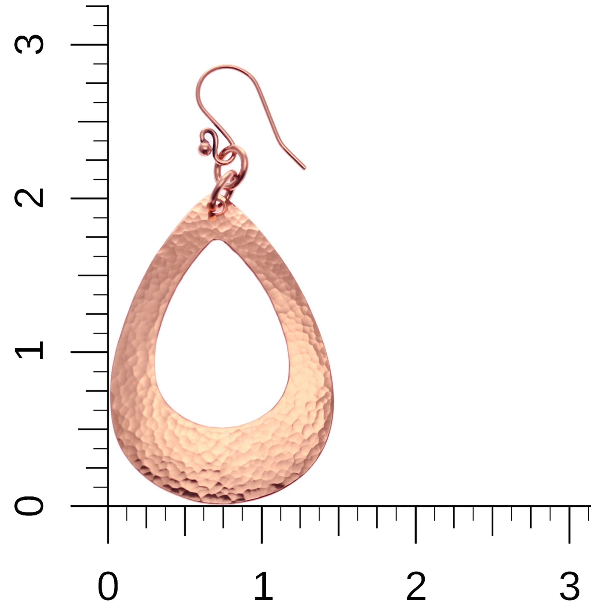Scale of Large Hammered Copper Open Teardrop Earrings