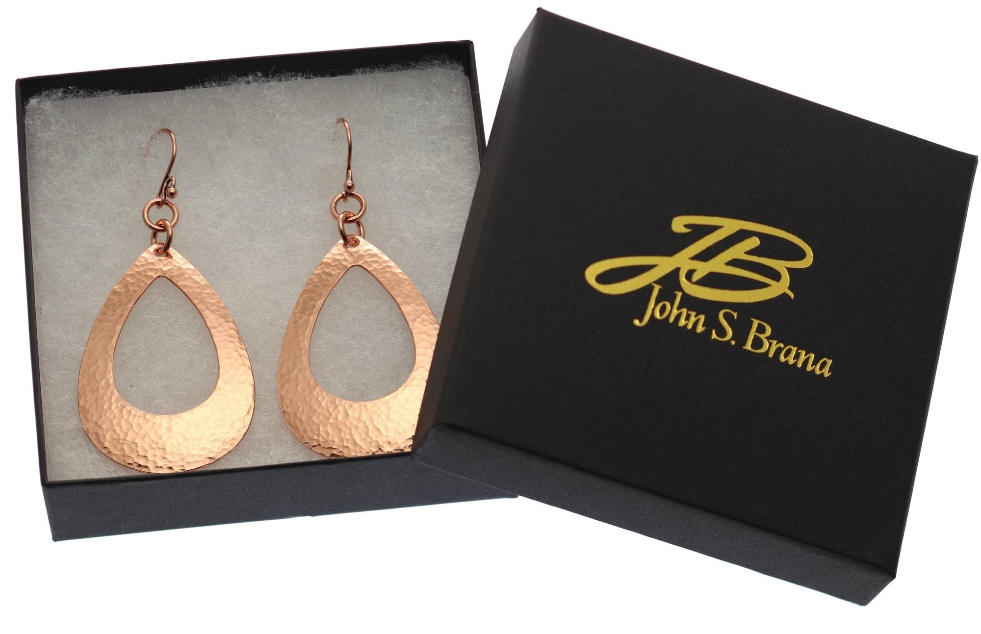 Large Hammered Copper Open Teardrop Earrings in Gift Box