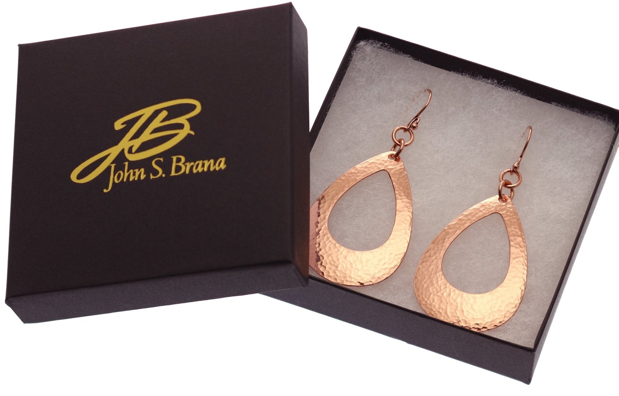 Gift Boxed Large Hammered Copper Open Teardrop Earrings