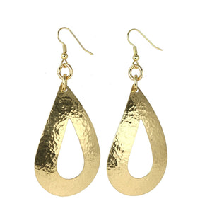 2 of 4: Detail of Large Hammered Open Teardrop NuGold Brass Earrings