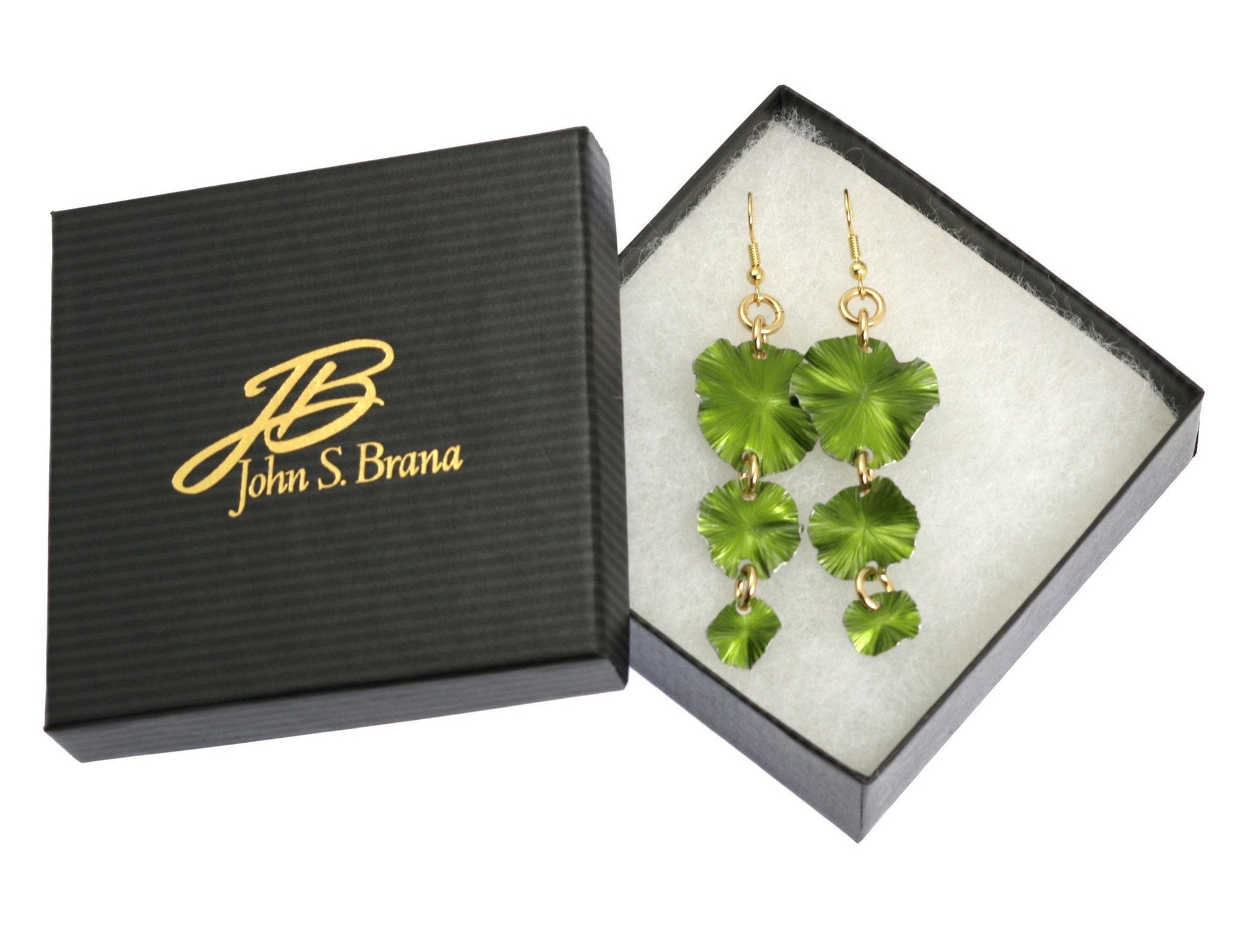 Gift Boxed Lime Chandelier Aluminum Lily Pad Earrings