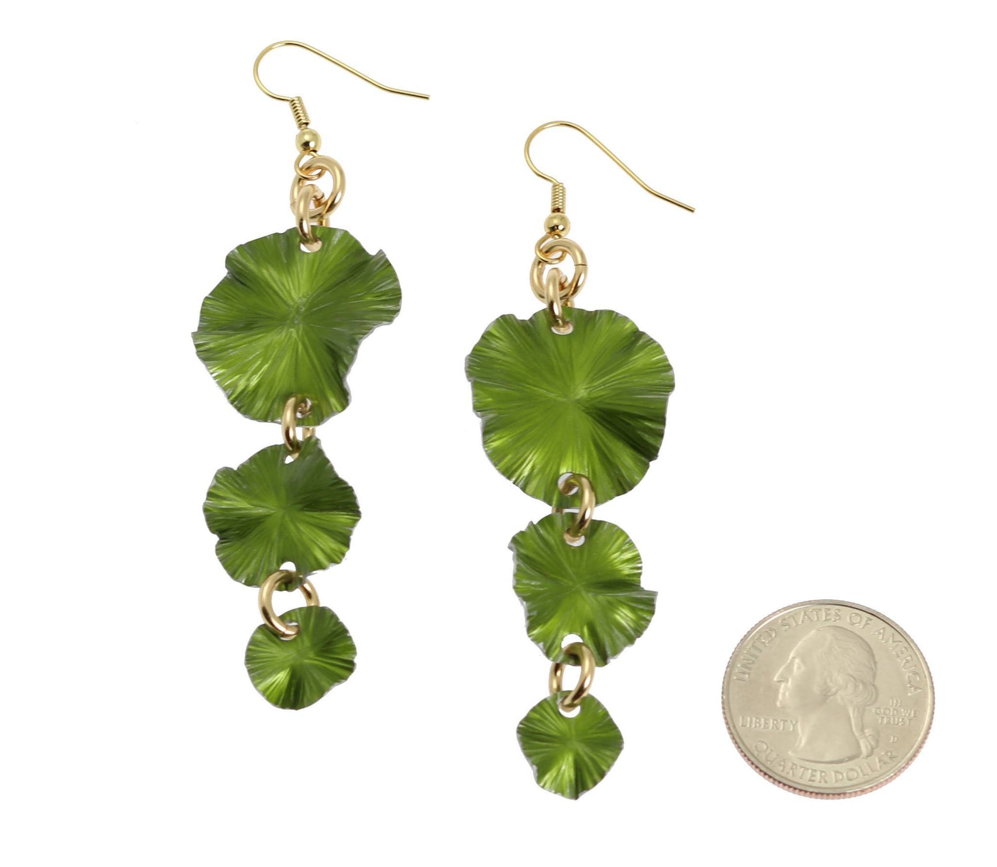 Size of Lime Chandelier Aluminum Lily Pad Earrings