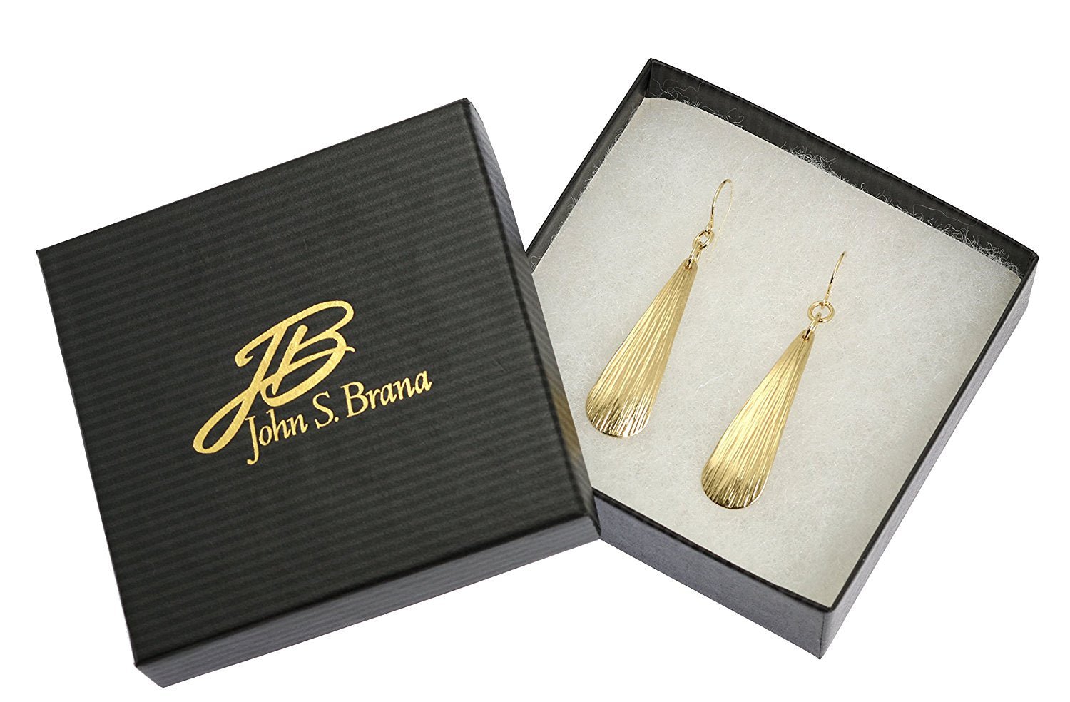 Gift Boxed Long Chased Nu Gold Brass Tear Drop Earrings
