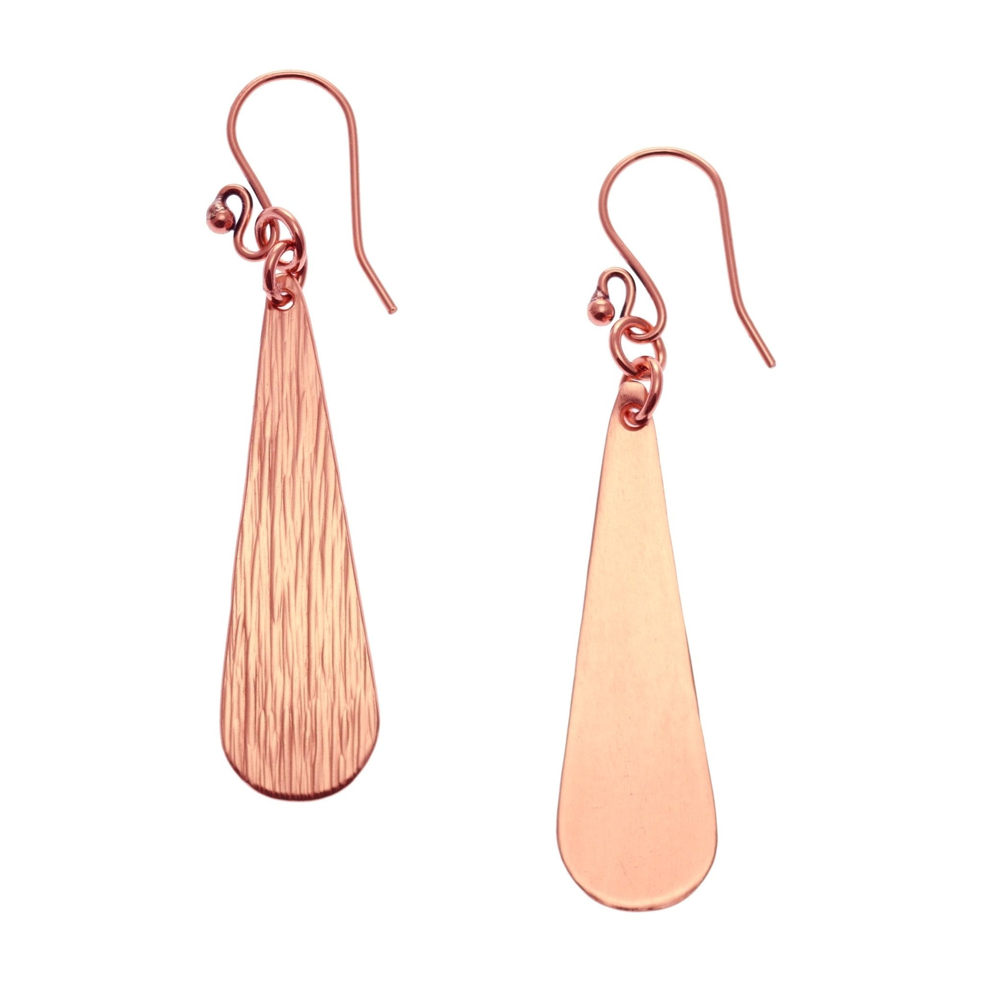 Detail of Long Teardrop Copper Bark Earrings