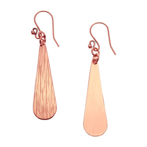 3 of 7: Detail of Long Teardrop Copper Bark Earrings