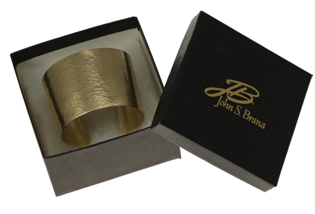 Gift Boxed Matte Finished Hammered Nu Gold Brass Cuff