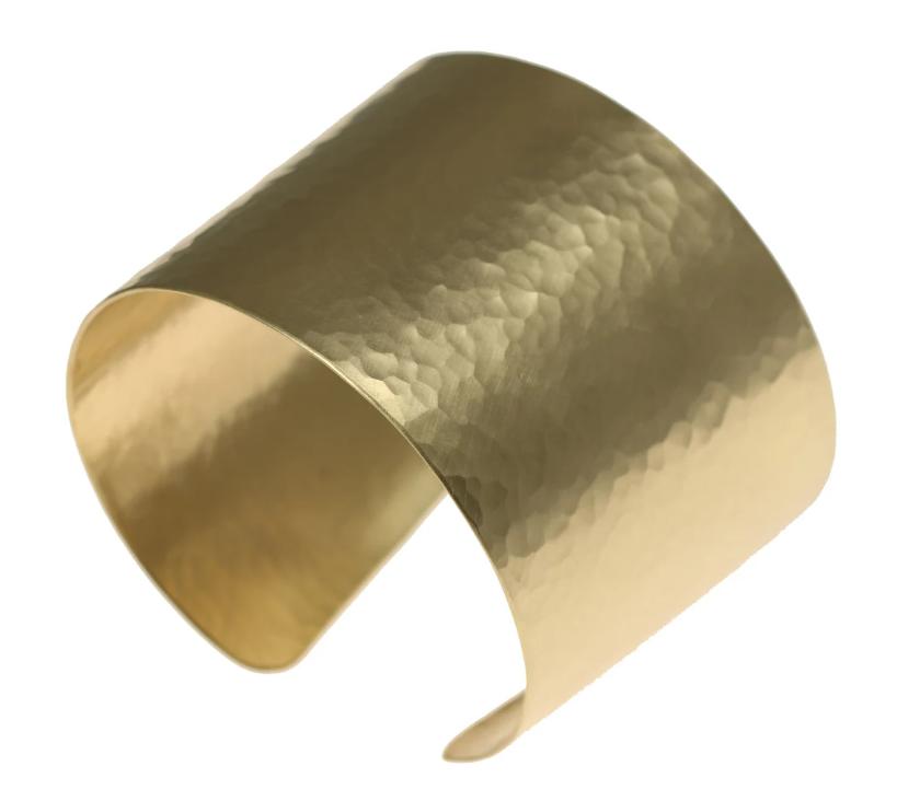 Right Side View - Matte Finished Hammered Nu Gold Brass Cuff 